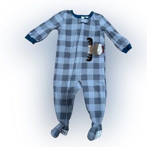 Gray Plaid Kids Footie PJs with Moose Design